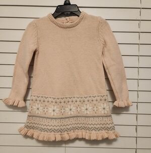 Adrienne Vittadini Bambini Girls' Pink Knit Dress with Snowflakes Size 24 Months